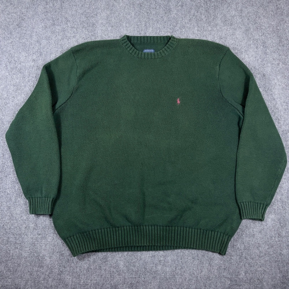 Vintage Polo Ralph Lauren Sweater Mens XXL Green Pima Cotton Crewneck Pony Logo